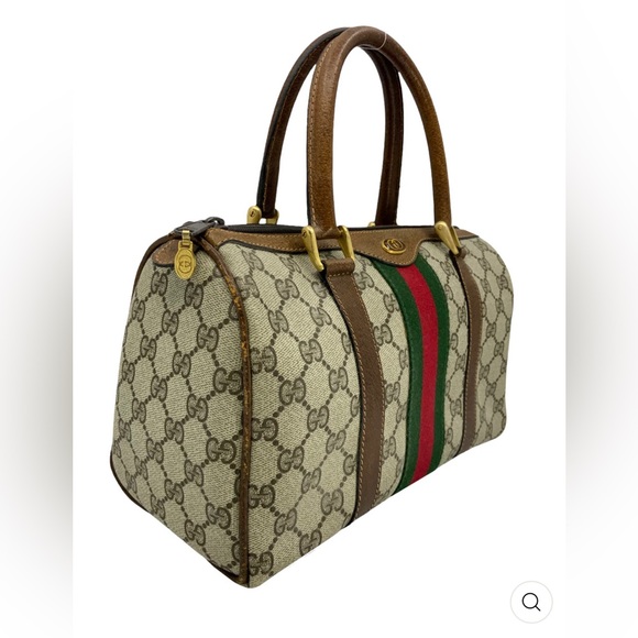Gucci 1983 Vintage Boston Sherry Line Monogram Vinyl & Leather Small Satchel Bag - Picture 2 of 8